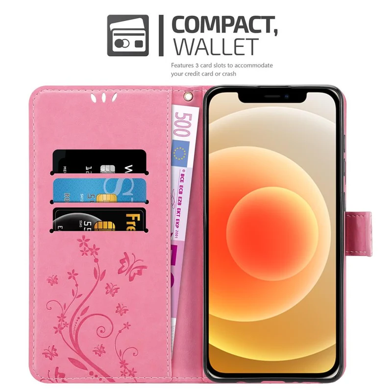 Cadorabo Hülle kompatibel mit Apple iPhone 12 MINI Schutzhülle im Blumen Design mit Magnetverschluss, Standfunktion und Kartenfächern