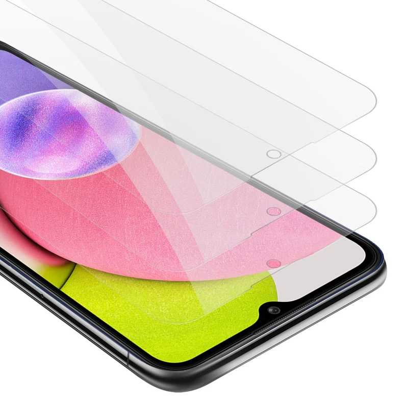 Cadorabo 3x Panzer Folie kompatibel mit Samsung Galaxy A03s - Schutzfolie 3er Pack Gehärtetes (Tempered) Display-Schutzglas in 9H Härte mit 3D Touch Kompatibilität