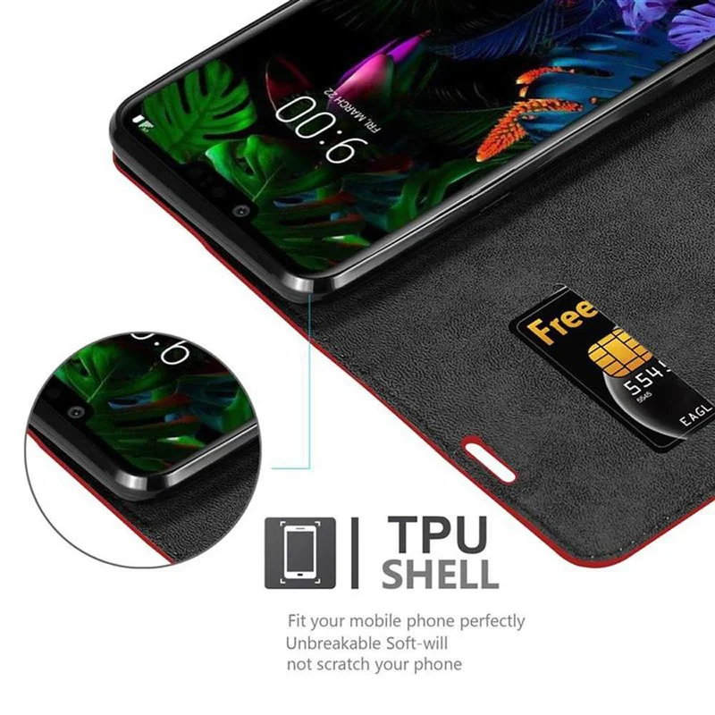Cadorabo Hülle kompatibel mit LG G8S Schutzhülle mit Magnetverschluss, Standfunktion und Kartenfach