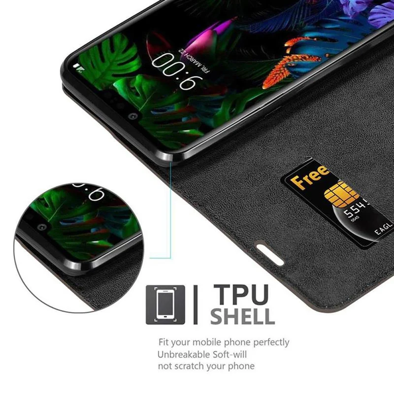 Cadorabo Hülle kompatibel mit LG G8S Schutzhülle mit Magnetverschluss, Standfunktion und Kartenfach