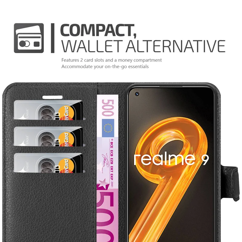 Cadorabo Hülle kompatibel mit Realme 9 4G / 9 PRO+ Schutzhülle mit Magnetverschluss, Standfunktion und Kartenfach