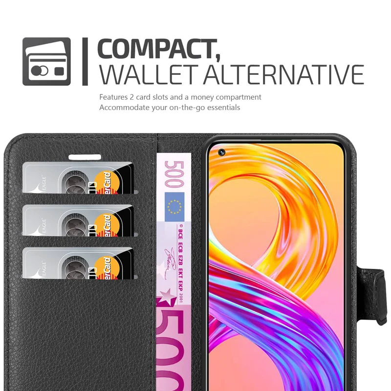 Cadorabo Hülle kompatibel mit Realme 8 4G / 8 PRO Schutzhülle mit Magnetverschluss, Standfunktion und Kartenfach