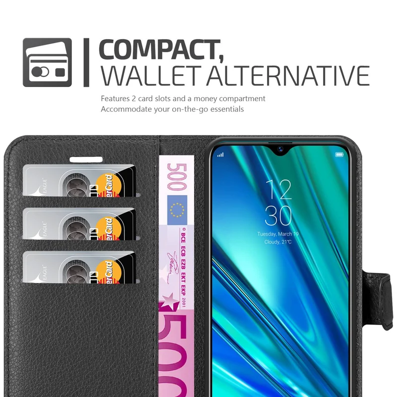 Cadorabo Hülle kompatibel mit Realme 5 PRO / Realme Q Schutzhülle mit Magnetverschluss, Standfunktion und Kartenfach