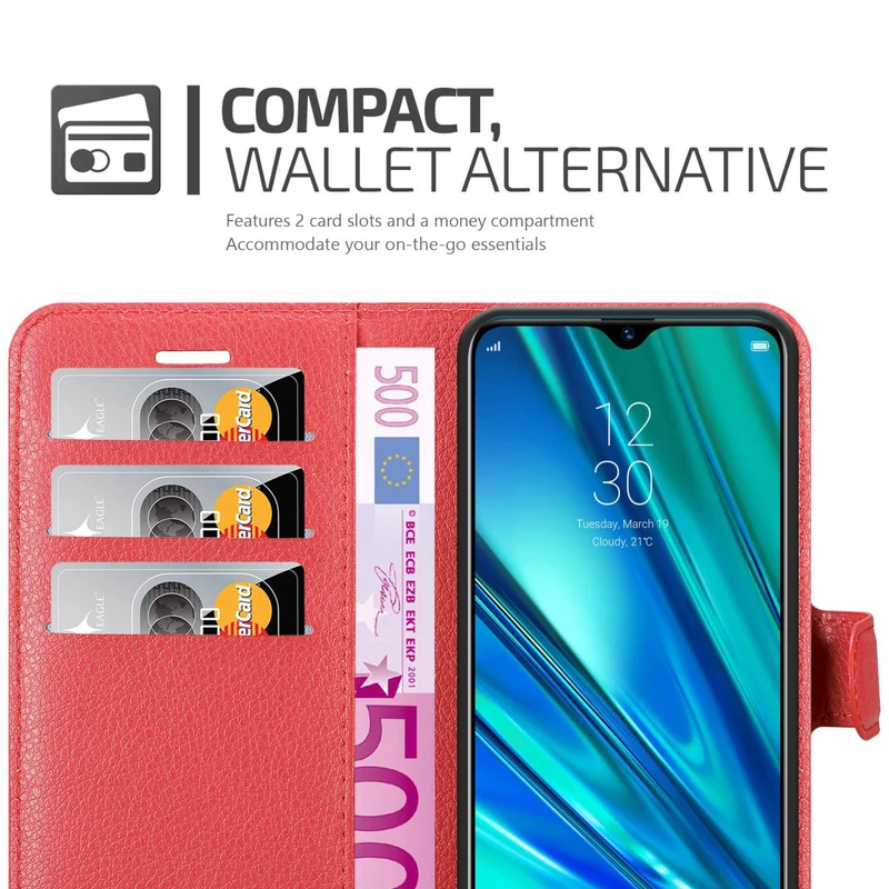 Cadorabo Hülle kompatibel mit Realme 5 PRO / Realme Q Schutzhülle mit Magnetverschluss, Standfunktion und Kartenfach