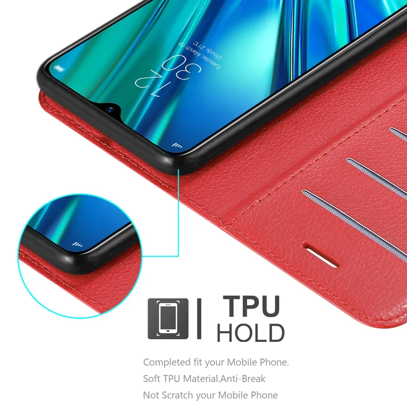 Cadorabo Hülle kompatibel mit Realme 5 PRO / Realme Q Schutzhülle mit Magnetverschluss, Standfunktion und Kartenfach
