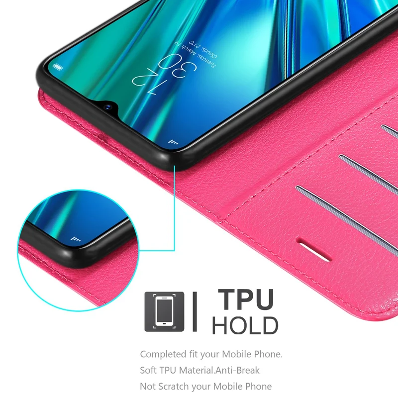 Cadorabo Hülle kompatibel mit Realme 5 PRO / Realme Q Schutzhülle mit Magnetverschluss, Standfunktion und Kartenfach