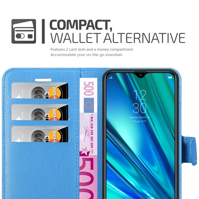 Cadorabo Hülle kompatibel mit Realme 5 PRO / Realme Q Schutzhülle mit Magnetverschluss, Standfunktion und Kartenfach
