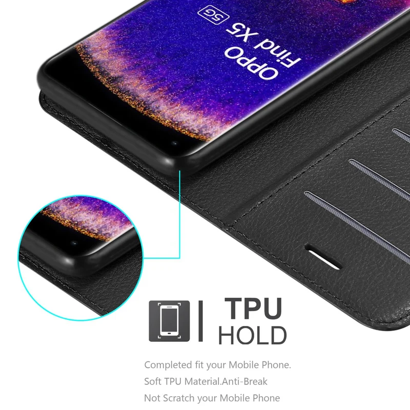 Cadorabo Hülle kompatibel mit Oppo FIND X5 Schutzhülle mit Magnetverschluss, Standfunktion und Kartenfach
