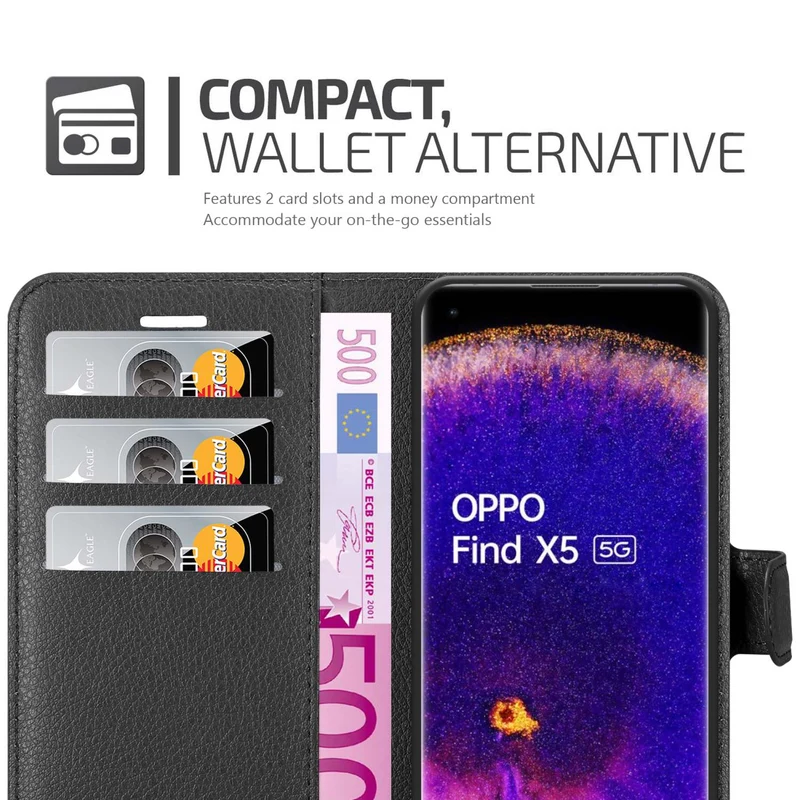 Cadorabo Hülle kompatibel mit Oppo FIND X5 Schutzhülle mit Magnetverschluss, Standfunktion und Kartenfach
