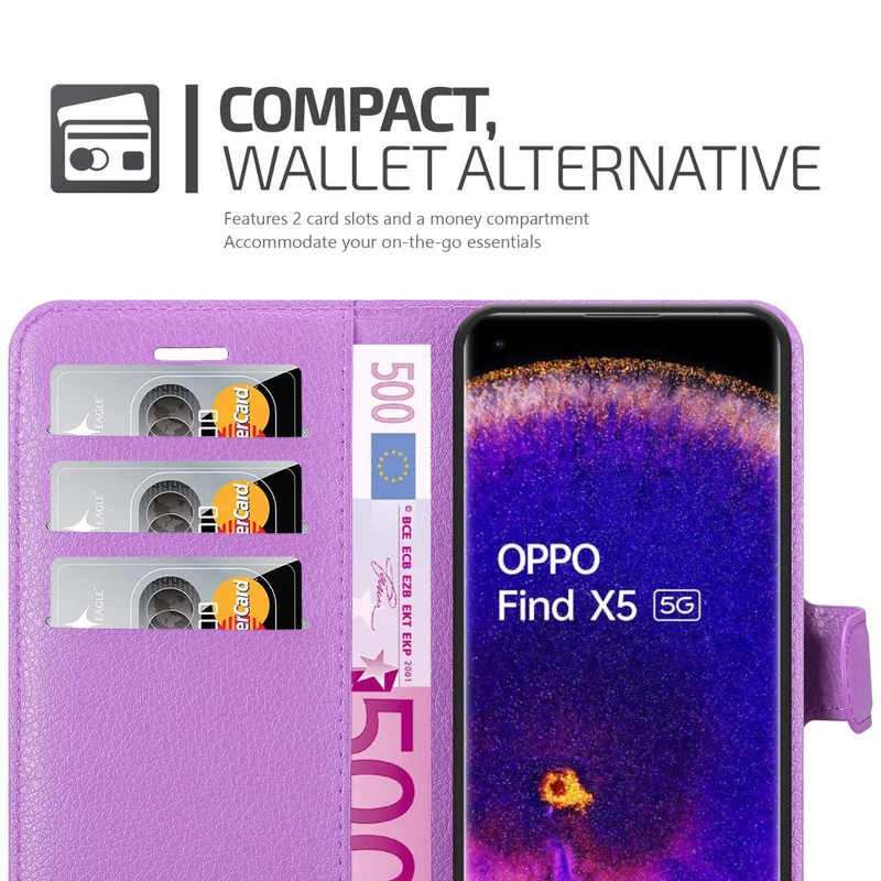 Cadorabo Hülle kompatibel mit Oppo FIND X5 Schutzhülle mit Magnetverschluss, Standfunktion und Kartenfach