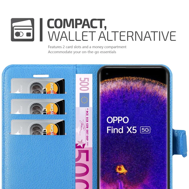 Cadorabo Hülle kompatibel mit Oppo FIND X5 Schutzhülle mit Magnetverschluss, Standfunktion und Kartenfach