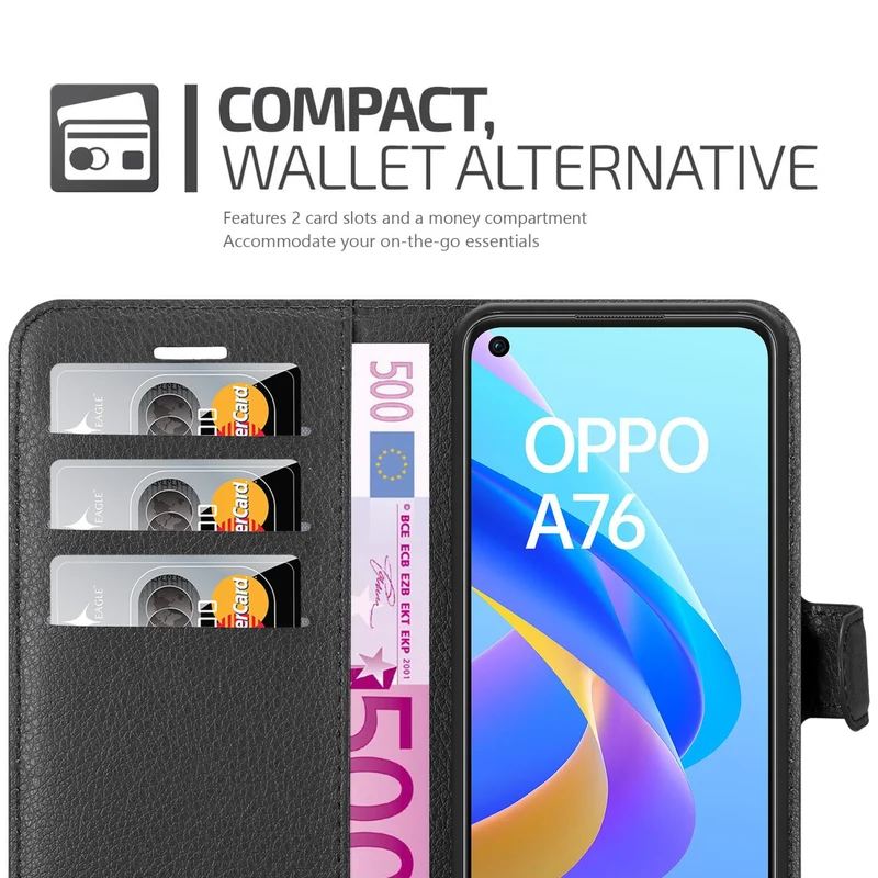 Cadorabo Hülle kompatibel mit Oppo A36 / A76 / A96 4G / K10 4G / Realme 9i Schutzhülle mit Magnetverschluss, Standfunktion und Kartenfach