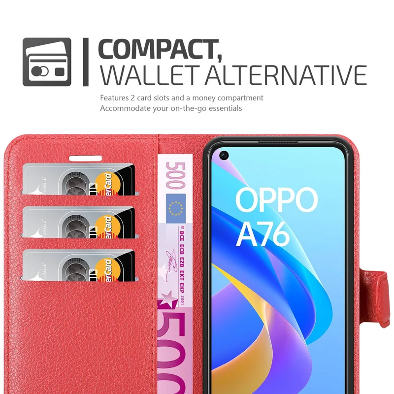 Cadorabo Hülle kompatibel mit Oppo A36 / A76 / A96 4G / K10 4G / Realme 9i Schutzhülle mit Magnetverschluss, Standfunktion und Kartenfach