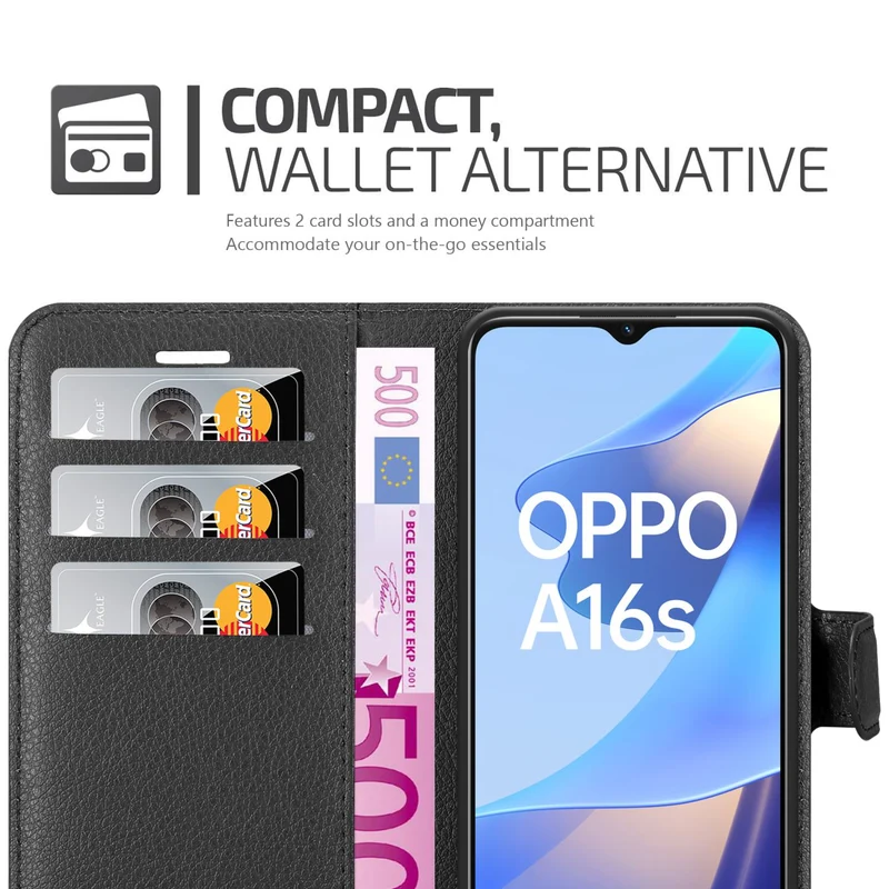 Cadorabo Hülle kompatibel mit Oppo A16s / A54s Schutzhülle mit Magnetverschluss, Standfunktion und Kartenfach