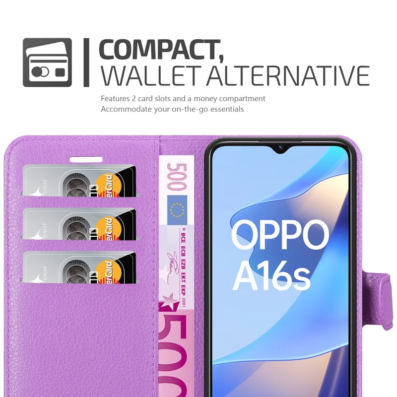 Cadorabo Hülle kompatibel mit Oppo A16s / A54s Schutzhülle mit Magnetverschluss, Standfunktion und Kartenfach