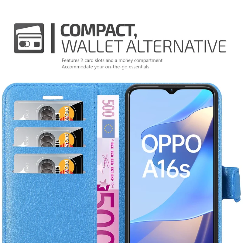 Cadorabo Hülle kompatibel mit Oppo A16s / A54s Schutzhülle mit Magnetverschluss, Standfunktion und Kartenfach