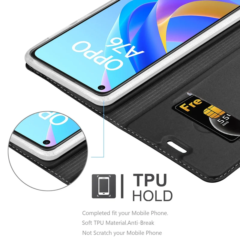 Cadorabo Hülle kompatibel mit Oppo A36 / A76 / A96 4G / K10 4G / Realme 9i Schutzhülle mit Magnetverschluss, Standfunktion und Kartenfach