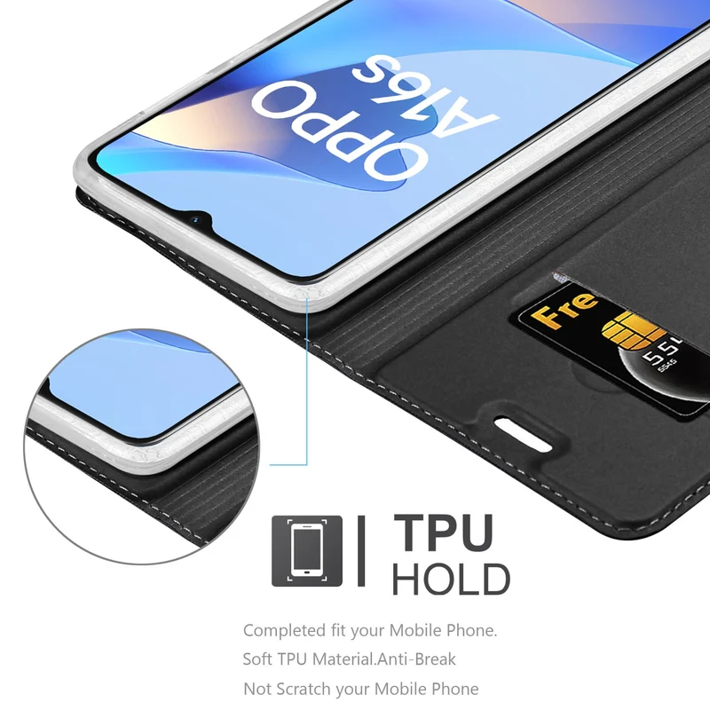 Cadorabo Hülle kompatibel mit Oppo A16s / A54s Schutzhülle mit Magnetverschluss, Standfunktion und Kartenfach