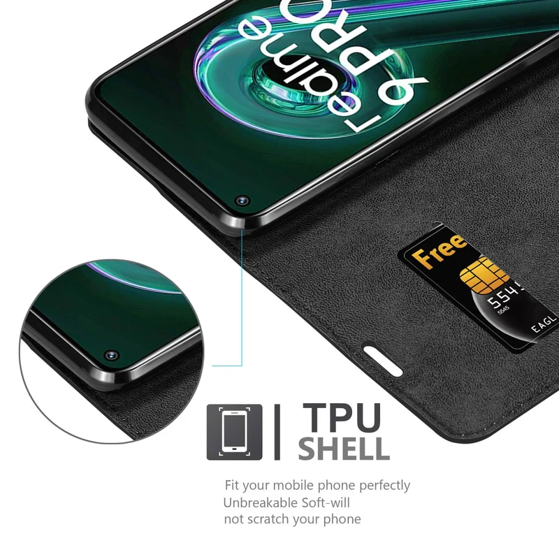 Cadorabo Hülle kompatibel mit Realme 9 5G / 9 PRO / V25 / Q5 / OnePlus Nord CE 2 LITE 5G Schutzhülle mit Magnetverschluss, Standfunktion und Kartenfach