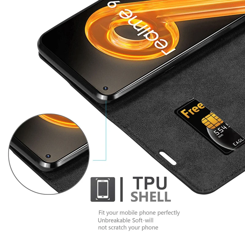 Cadorabo Hülle kompatibel mit Realme 9 4G / 9 PRO+ Schutzhülle mit Magnetverschluss, Standfunktion und Kartenfach