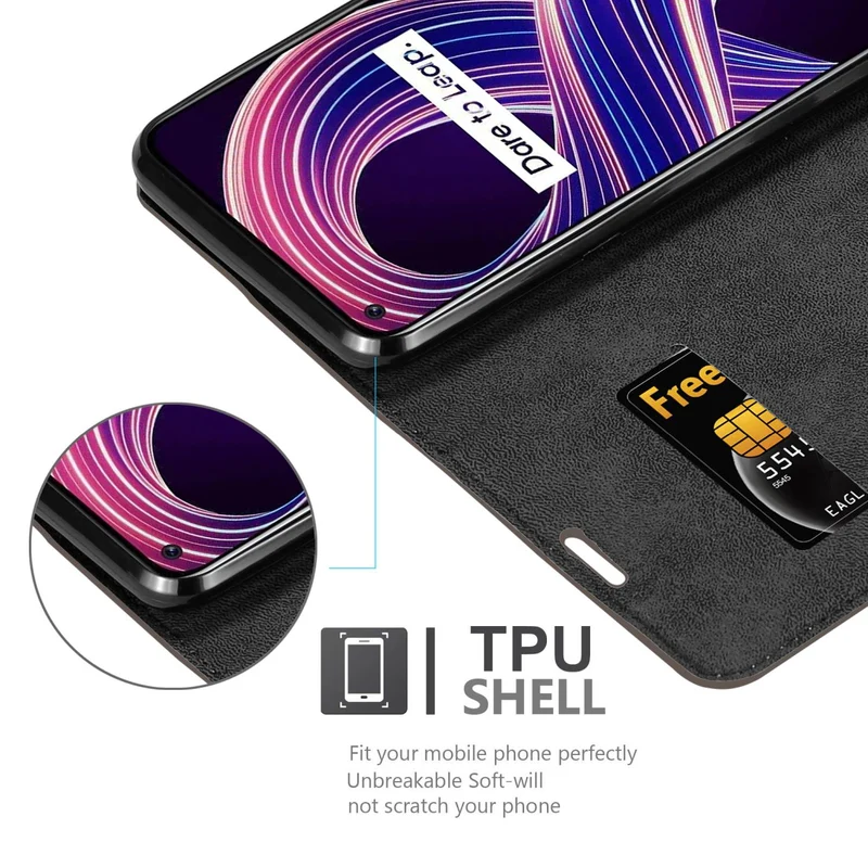 Cadorabo Hülle kompatibel mit Realme 8 5G / V13 / Q3 / Q3i / Narzo 30 5G Schutzhülle mit Magnetverschluss, Standfunktion und Kartenfach
