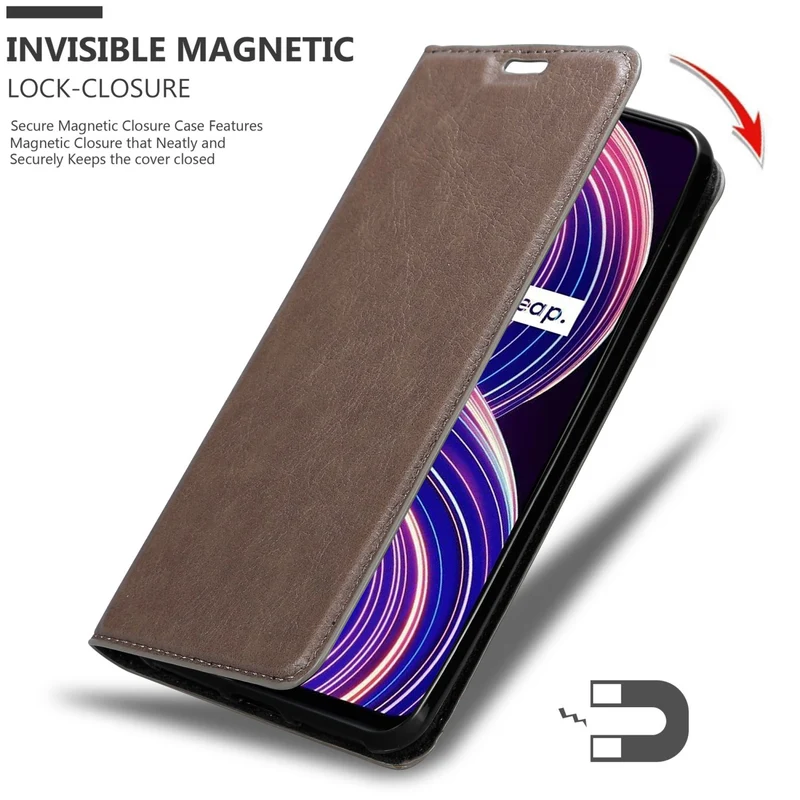 Cadorabo Hülle kompatibel mit Realme 8 5G / V13 / Q3 / Q3i / Narzo 30 5G Schutzhülle mit Magnetverschluss, Standfunktion und Kartenfach