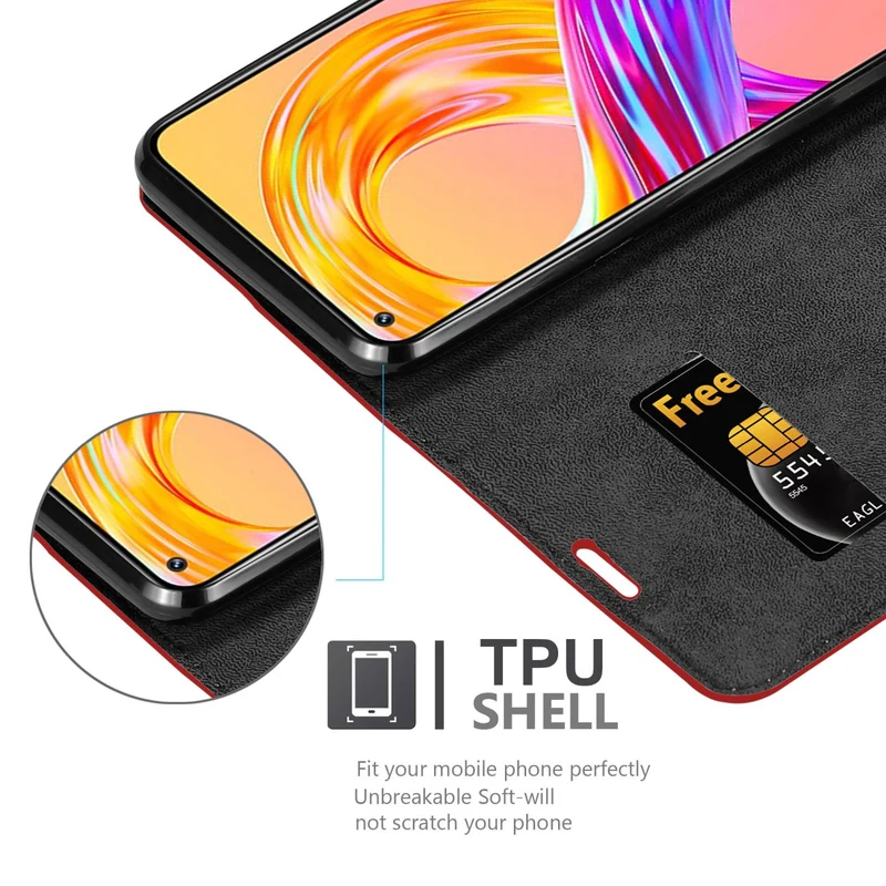 Cadorabo Hülle kompatibel mit Realme 8 4G / 8 PRO Schutzhülle mit Magnetverschluss, Standfunktion und Kartenfach