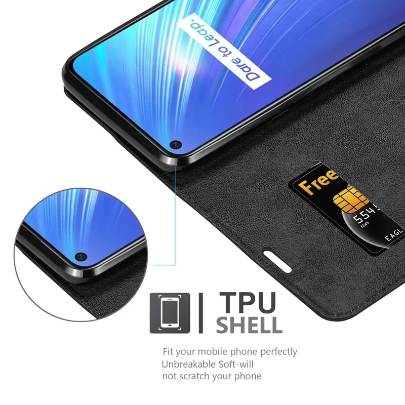 Cadorabo Hülle kompatibel mit Realme 6 4G / 6s Schutzhülle mit Magnetverschluss, Standfunktion und Kartenfach