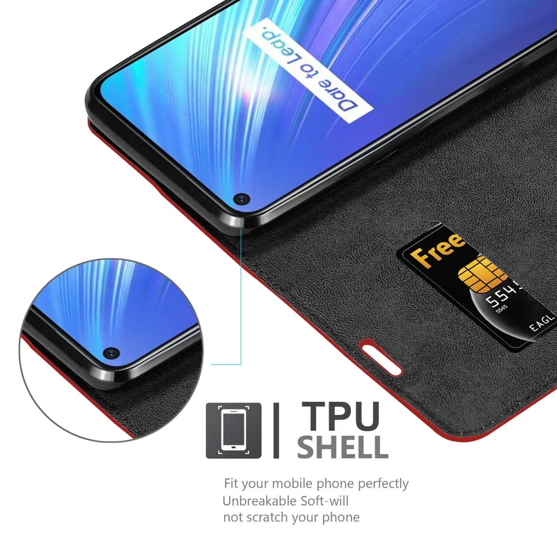 Cadorabo Hülle kompatibel mit Realme 6 4G / 6s Schutzhülle mit Magnetverschluss, Standfunktion und Kartenfach