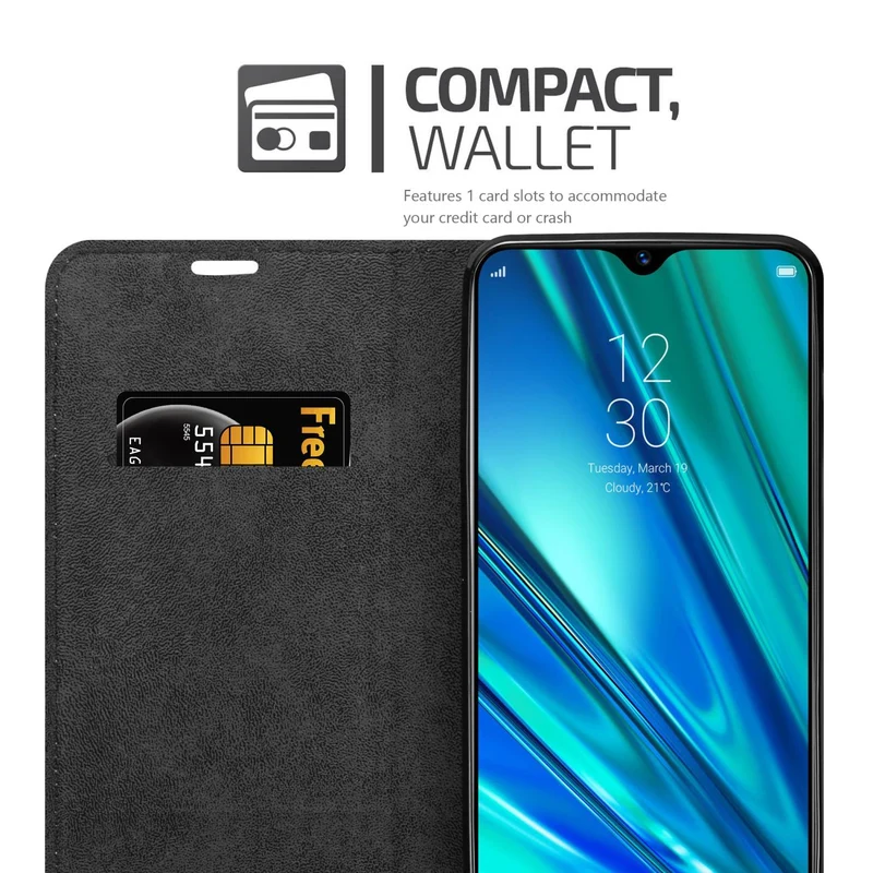 Cadorabo Hülle kompatibel mit Realme 5 PRO / Realme Q Schutzhülle mit Magnetverschluss, Standfunktion und Kartenfach