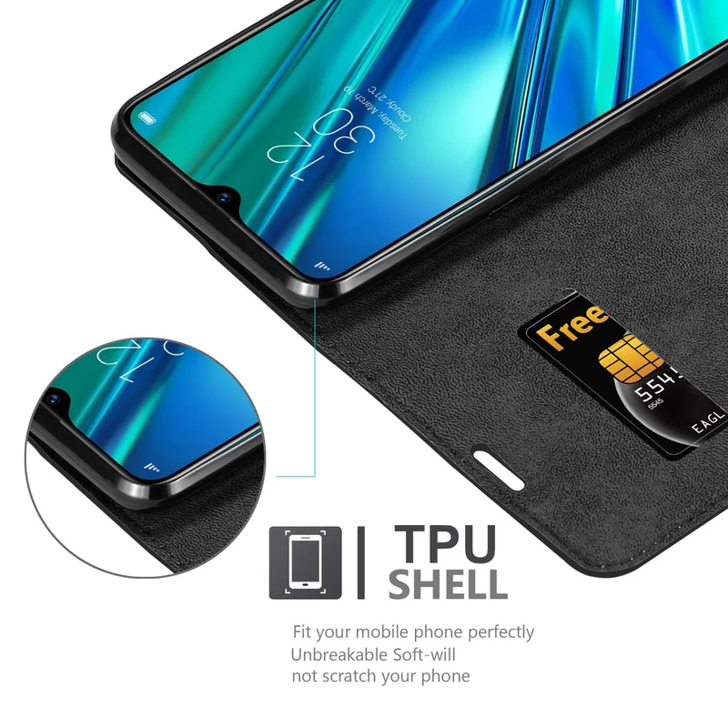 Cadorabo Hülle kompatibel mit Realme 5 PRO / Realme Q Schutzhülle mit Magnetverschluss, Standfunktion und Kartenfach
