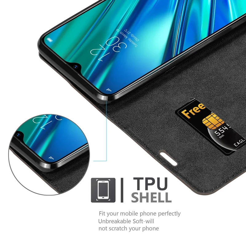 Cadorabo Hülle kompatibel mit Realme 5 PRO / Realme Q Schutzhülle mit Magnetverschluss, Standfunktion und Kartenfach