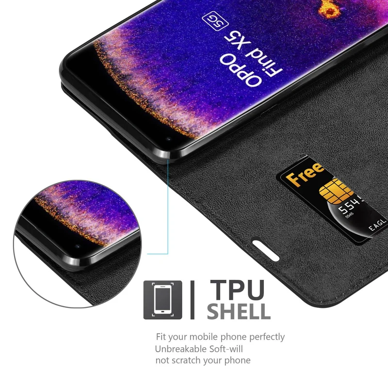 Cadorabo Hülle kompatibel mit Oppo FIND X5 Schutzhülle mit Magnetverschluss, Standfunktion und Kartenfach