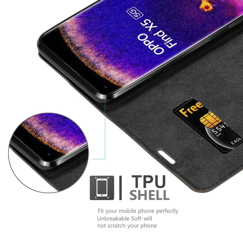 Cadorabo Hülle kompatibel mit Oppo FIND X5 Schutzhülle mit Magnetverschluss, Standfunktion und Kartenfach