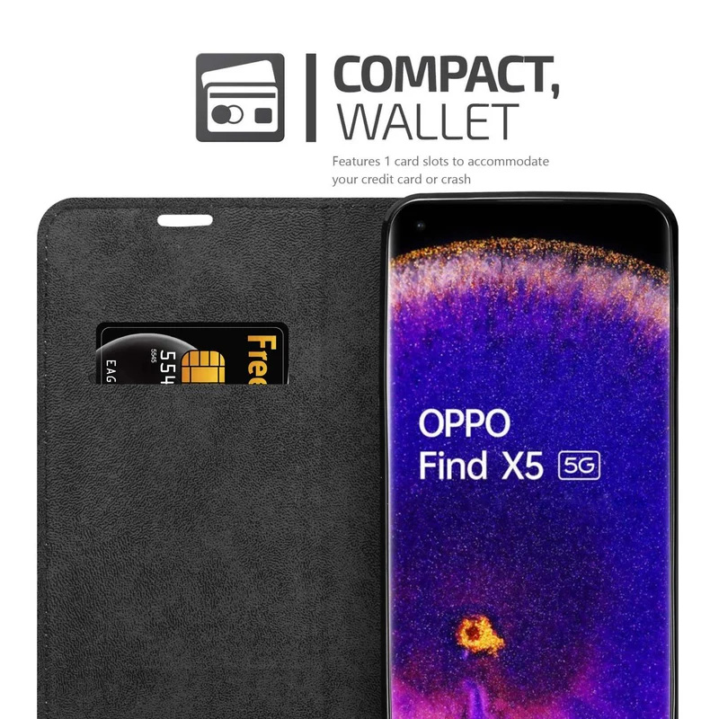 Cadorabo Hülle kompatibel mit Oppo FIND X5 Schutzhülle mit Magnetverschluss, Standfunktion und Kartenfach