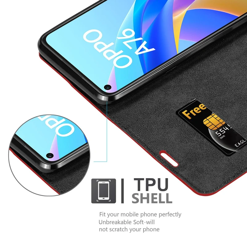 Cadorabo Hülle kompatibel mit Oppo A36 / A76 / A96 4G / K10 4G / Realme 9i Schutzhülle mit Magnetverschluss, Standfunktion und Kartenfach