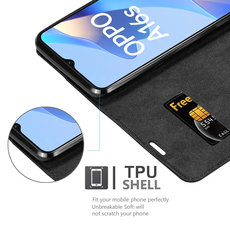 Cadorabo Hülle kompatibel mit Oppo A16s / A54s Schutzhülle mit Magnetverschluss, Standfunktion und Kartenfach