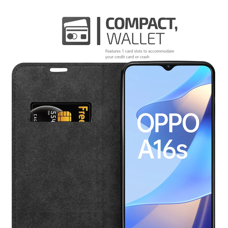 Cadorabo Hülle kompatibel mit Oppo A16s / A54s Schutzhülle mit Magnetverschluss, Standfunktion und Kartenfach