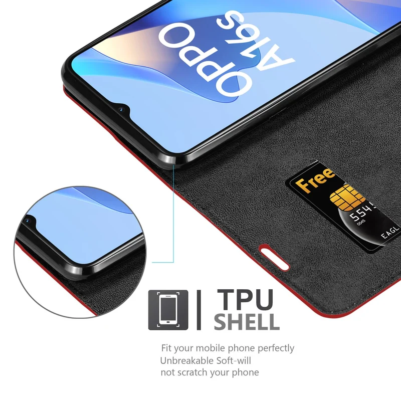 Cadorabo Hülle kompatibel mit Oppo A16s / A54s Schutzhülle mit Magnetverschluss, Standfunktion und Kartenfach