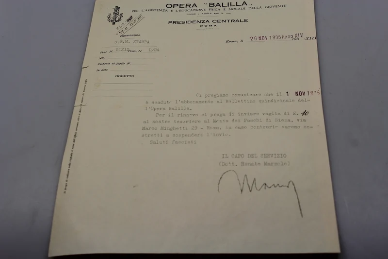 Opera Balilla Rundschreiben – 1935