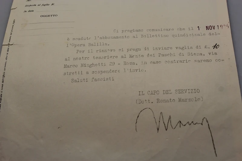 Opera Balilla Rundschreiben – 1935