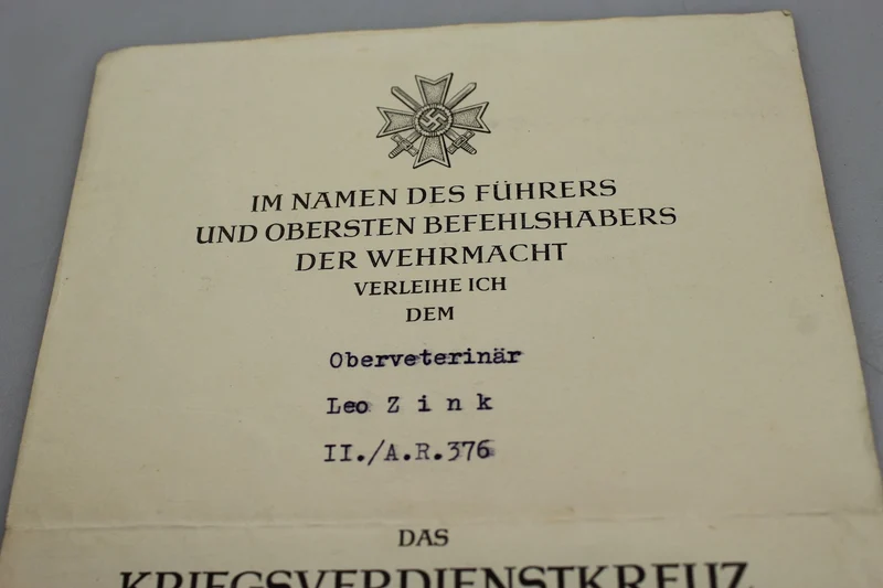 KVK-Zertifikat mit Schwertern zweiter Klasse
