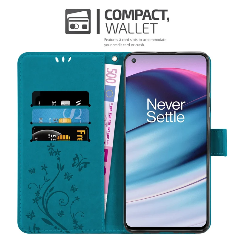 Cadorabo Hülle kompatibel mit OnePlus Nord CE 5G Schutzhülle im Blumen Design mit Magnetverschluss, Standfunktion und Kartenfächern