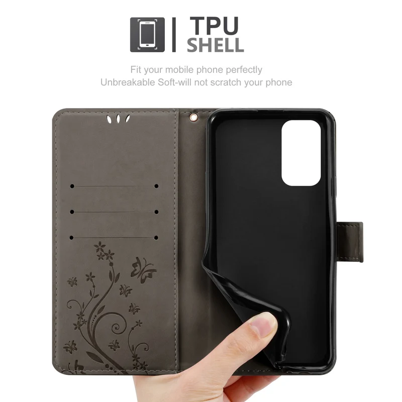 Cadorabo Hülle kompatibel mit OnePlus Nord N200 5G Schutzhülle im Blumen Design mit Magnetverschluss, Standfunktion und Kartenfächern