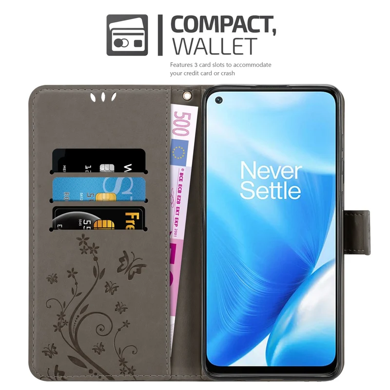 Cadorabo Hülle kompatibel mit OnePlus Nord N200 5G Schutzhülle im Blumen Design mit Magnetverschluss, Standfunktion und Kartenfächern