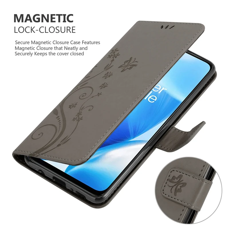 Cadorabo Hülle kompatibel mit OnePlus Nord N200 5G Schutzhülle im Blumen Design mit Magnetverschluss, Standfunktion und Kartenfächern