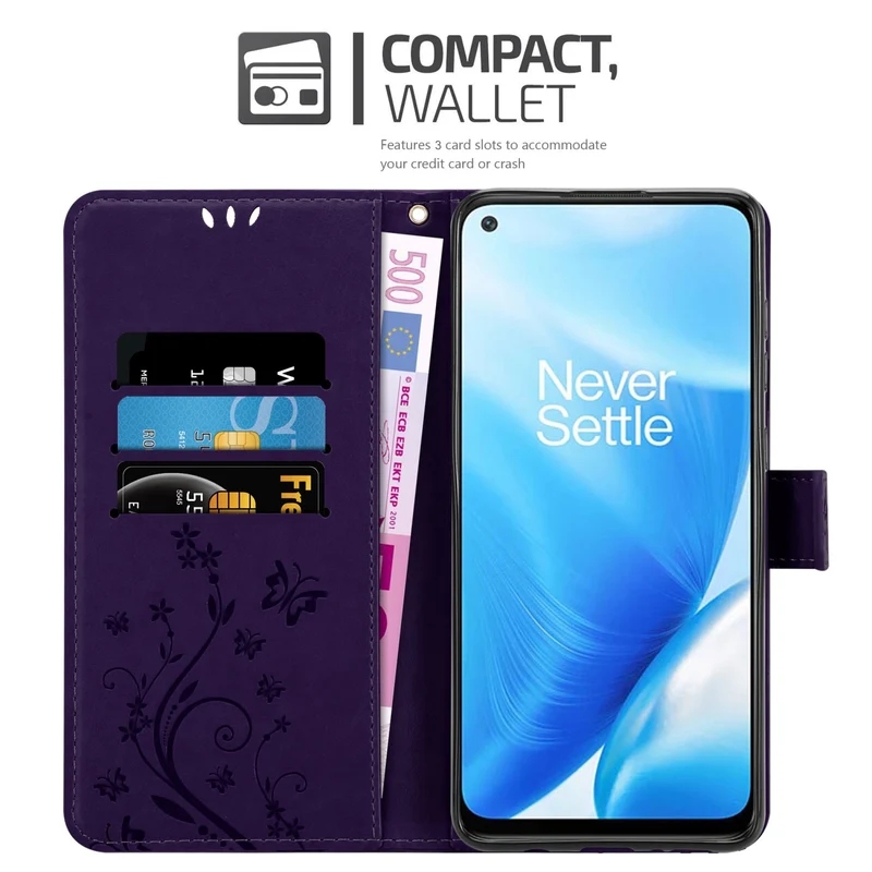 Cadorabo Hülle kompatibel mit OnePlus Nord N200 5G Schutzhülle im Blumen Design mit Magnetverschluss, Standfunktion und Kartenfächern