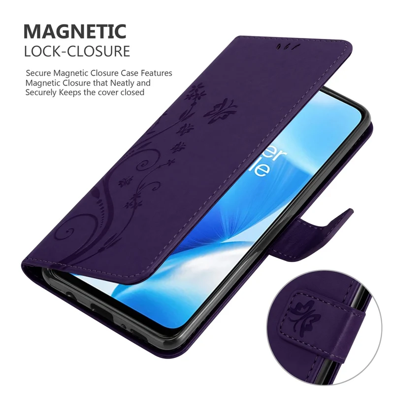 Cadorabo Hülle kompatibel mit OnePlus Nord N200 5G Schutzhülle im Blumen Design mit Magnetverschluss, Standfunktion und Kartenfächern