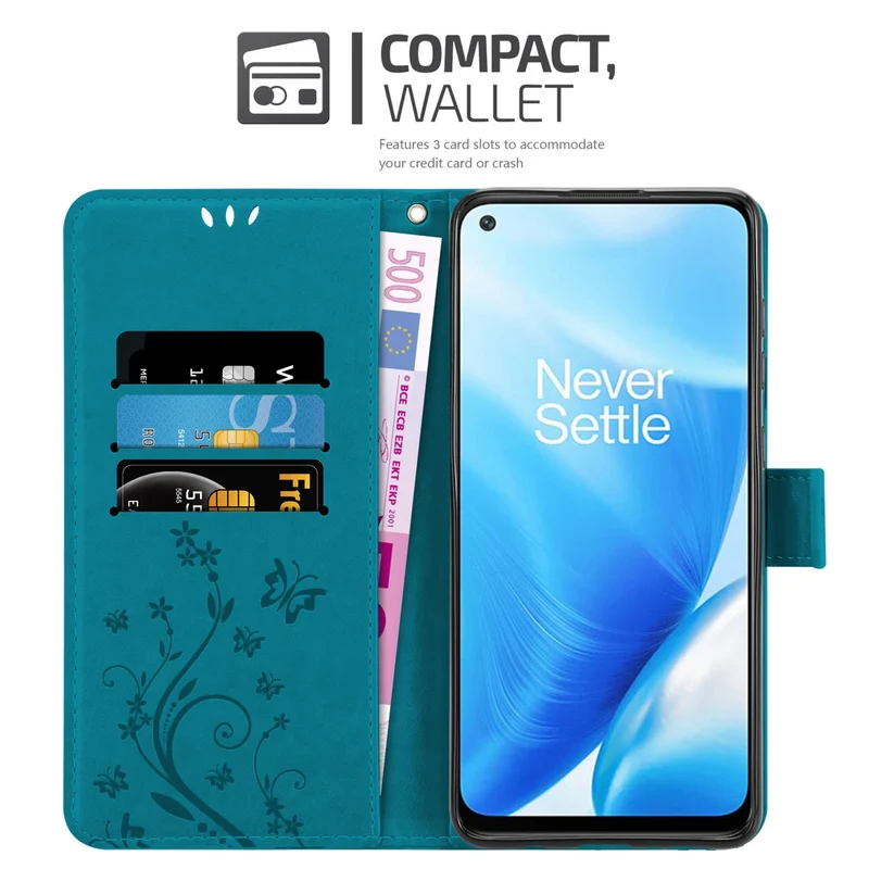 Cadorabo Hülle kompatibel mit OnePlus Nord N200 5G Schutzhülle im Blumen Design mit Magnetverschluss, Standfunktion und Kartenfächern
