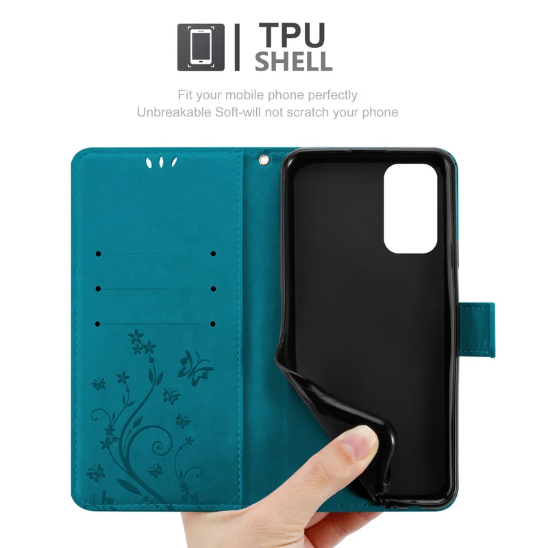 Cadorabo Hülle kompatibel mit OnePlus Nord N200 5G Schutzhülle im Blumen Design mit Magnetverschluss, Standfunktion und Kartenfächern